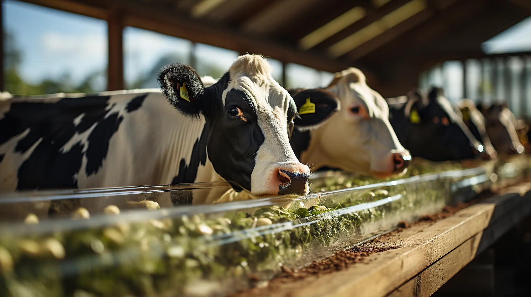 A dairy farm showcasing cows in a well-managed environment with farmers implementing dairy management techniques.